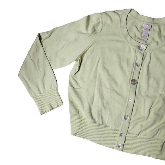 J Jill key lime green iridescent shell button front cardigan - Picture 5 of 5